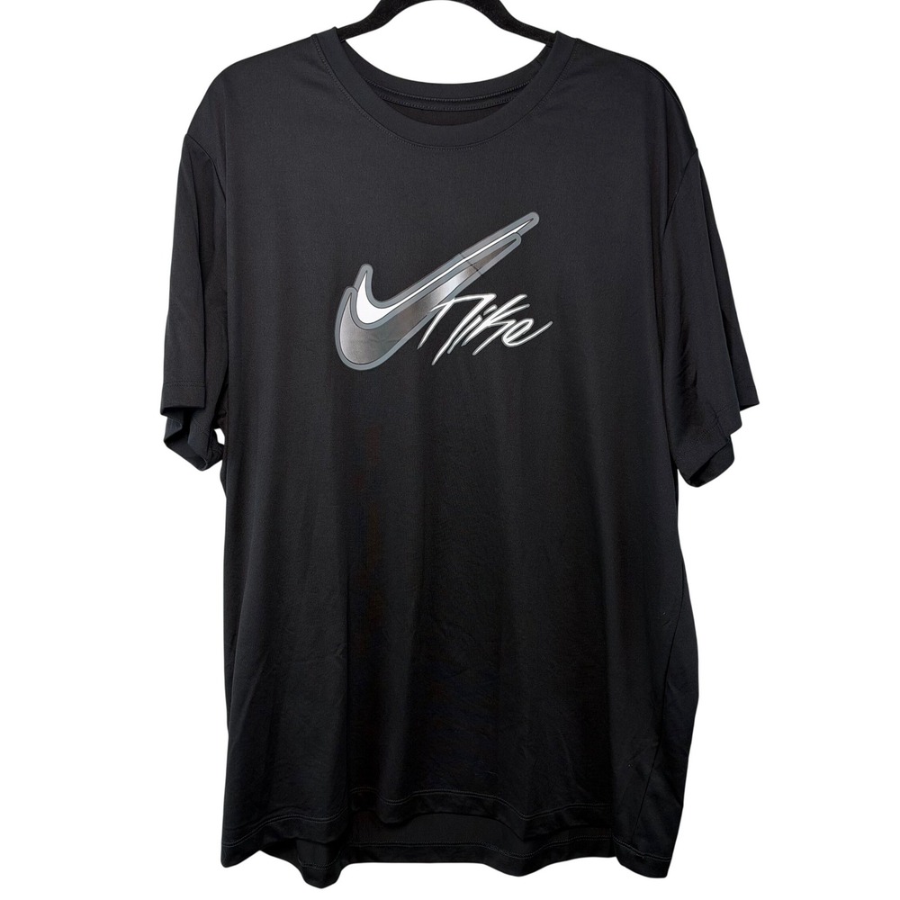 Nike Dri-FIT Mens XXL Black Chrome Graphic Swoosh Performance T-Shirt